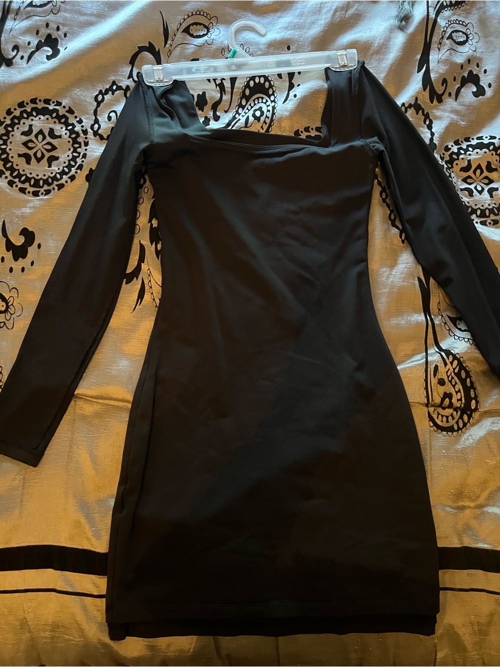 Babaton Black Long-Sleeve Square-Neck Bodycon Dress